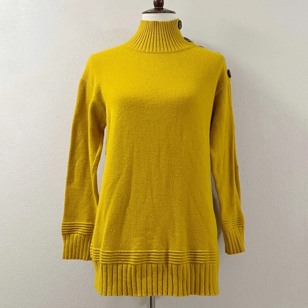 Anthropologie Margarita Sweater Womens Mustard Yellow Buttons Mock Neck Size XS - Picture 5 of 12